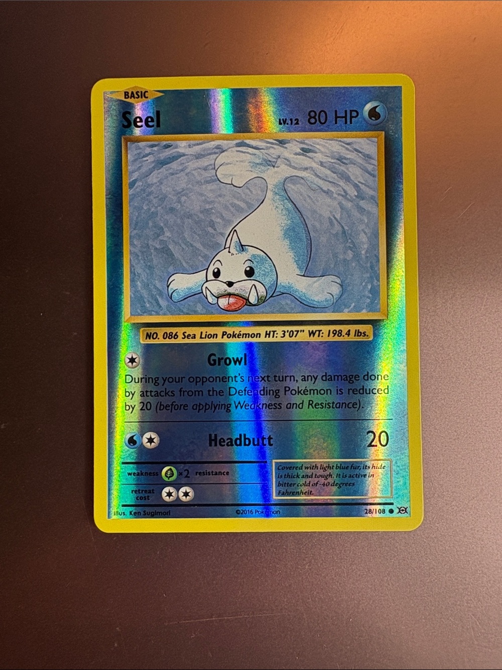 Pokemon Seel Holographic Card - Yellow Border, Blue Artwork